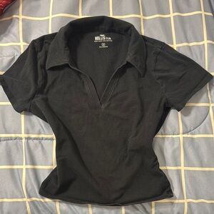 Hollister Women's Black Polo Top